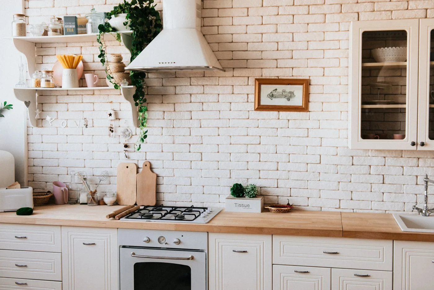 A kitchen and dining space